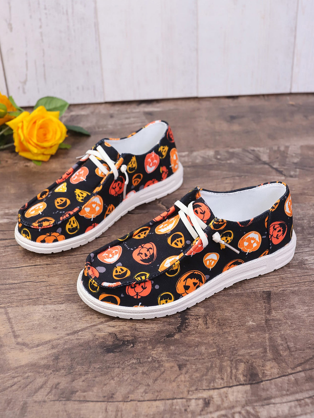 Halloween Pumpkin Graphic Print Lace-Up Slip-On Loafers