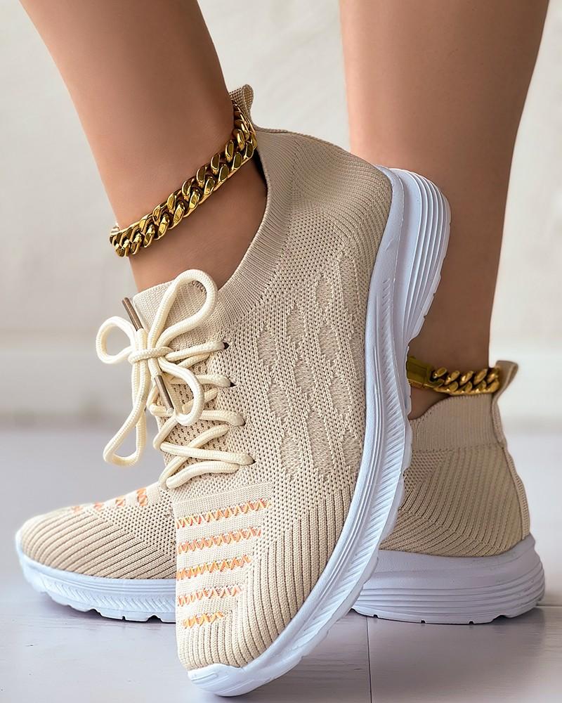 Hollow Lace Up Breathable Slip On Sneakers