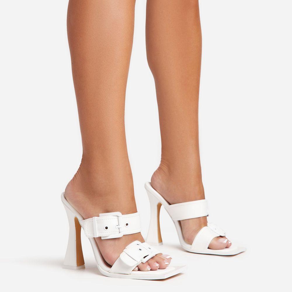 DOUBLE STRAP DETAIL SQUARE TOE HIGH HEEL