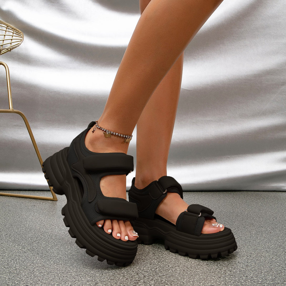 Velcro Solid Color Platform & Wedge Comfortable Sandals