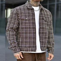 Men's Casual Zipper Plaid Jacket