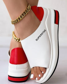 Color Block Peep Toe Wedge Sandals