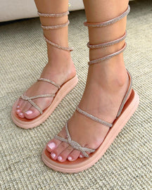 Ankle-wrapped diamond sandals