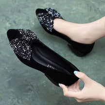 Women's bowknot rhinestone chunky heel shoes