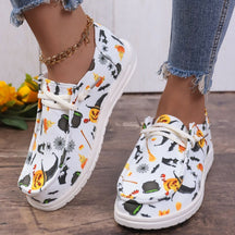 Halloween Pumpkin Graphic Print Lace-Up Slip-On Loafers
