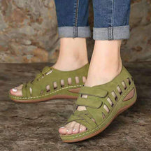 Open Toe Velcro Hollow Wedge Sandals