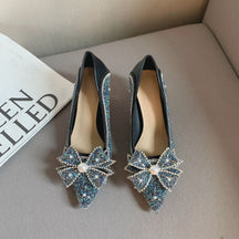 Rhinestone Pearl Bow Leather Shoes