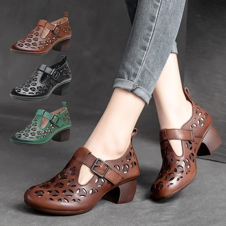 Women's soft leather hollow heels