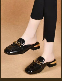 Square head temperament thick heel deep mouth shoes