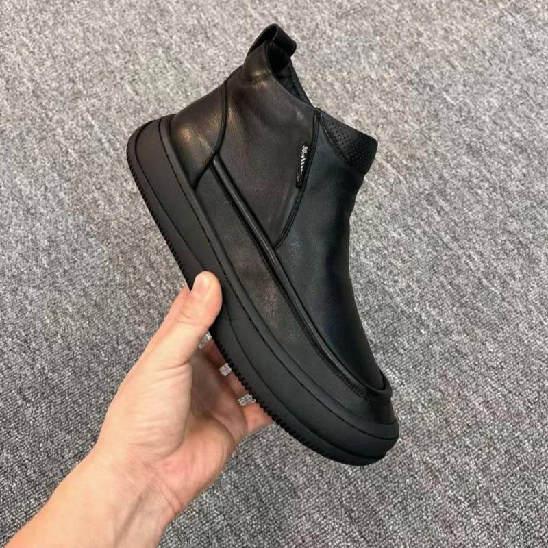 Men's Black High-top Winter Fleece Casual Shoes