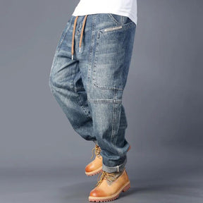 Loose Straight-leg Washed Denim Distressed Multi-pocket Jeans