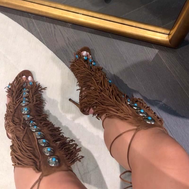 FRINGE LACE UP SANDAL