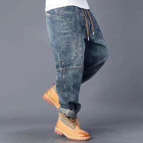 Loose Straight-leg Washed Denim Distressed Multi-pocket Jeans