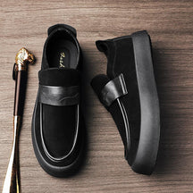 Men's slip-on thick-soled black loafers