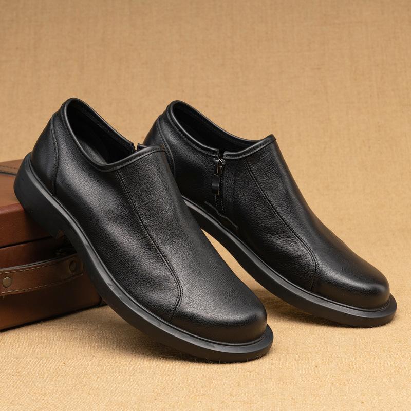 Men's side zipper soft leather shoes