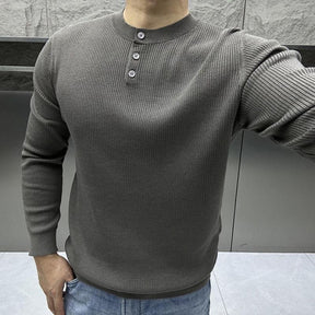 Men's Long Sleeve Knitted Solid Color Sweater