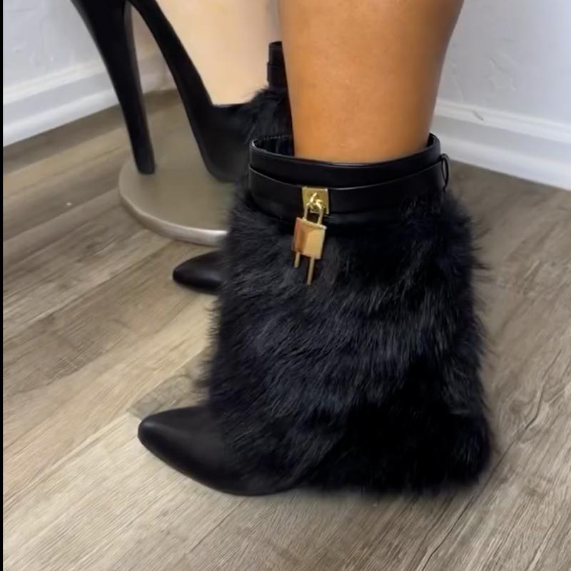 Fur Wedge Heel Boots