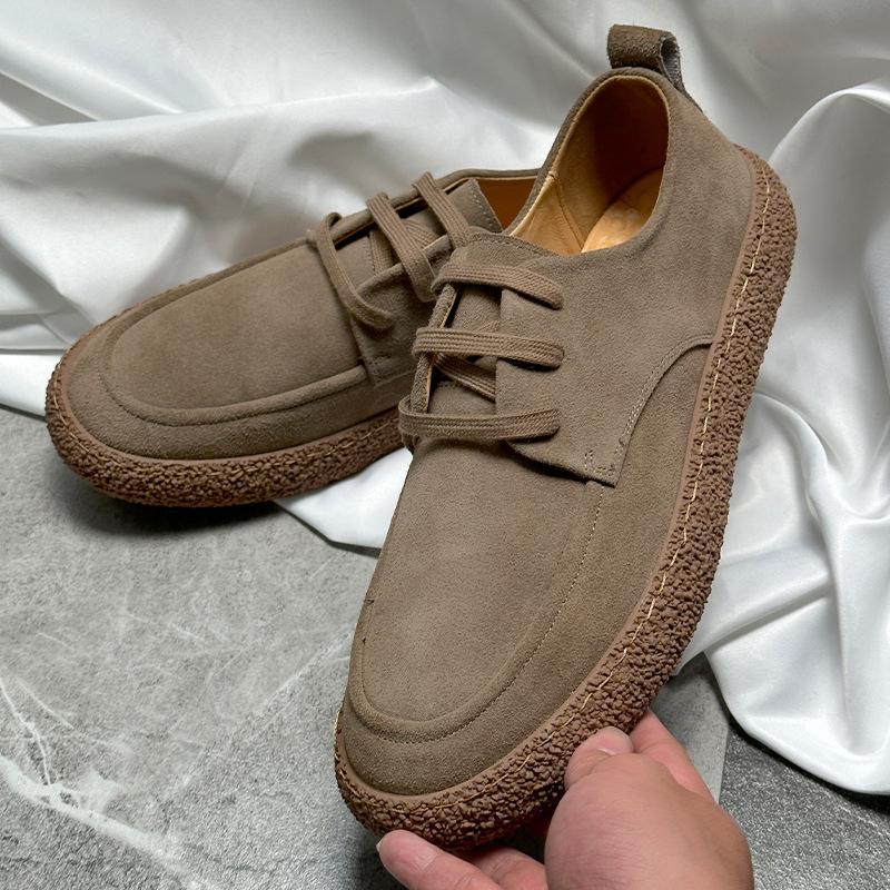 Genuine leather suede low-top lace-up shoes