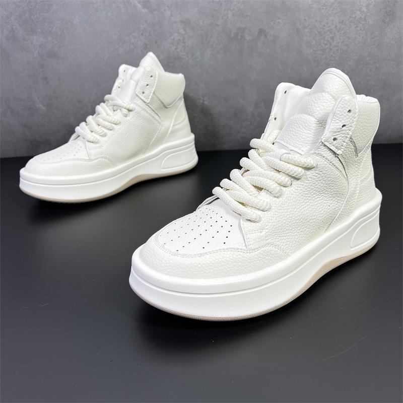 Men's High-Top Sports Casual Mid-Top Thick-Soled White Shoes