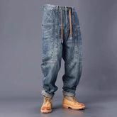 Loose Straight-leg Washed Denim Distressed Multi-pocket Jeans