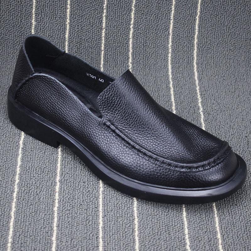 Genuine leather single layer breathable lightweight slip-on loafers