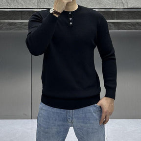 Men's Long Sleeve Knitted Solid Color Sweater