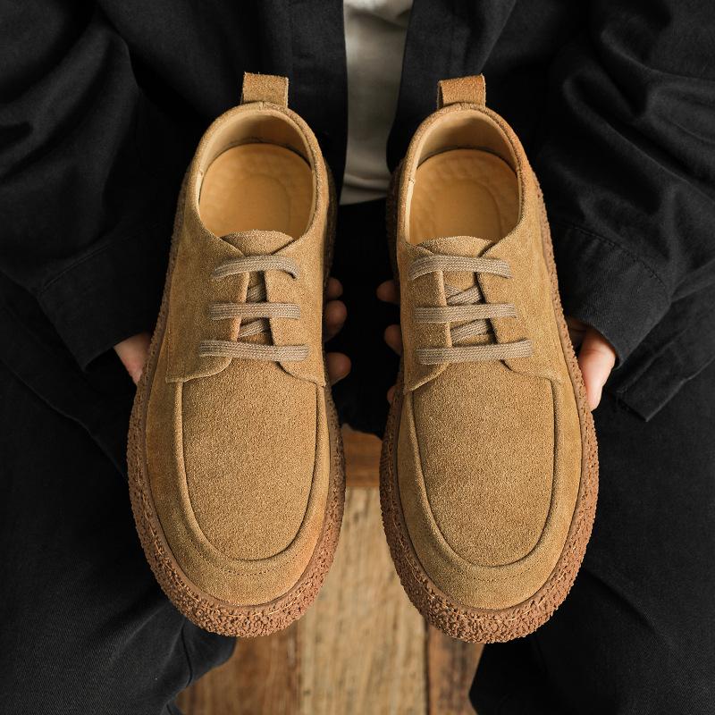 Genuine leather suede low-top lace-up shoes