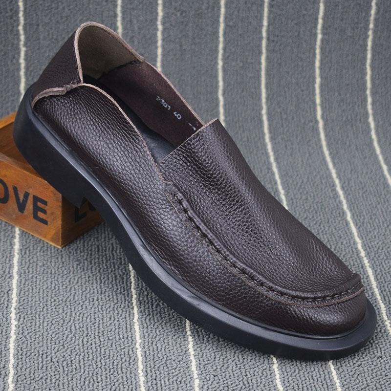 Genuine leather single layer breathable lightweight slip-on loafers