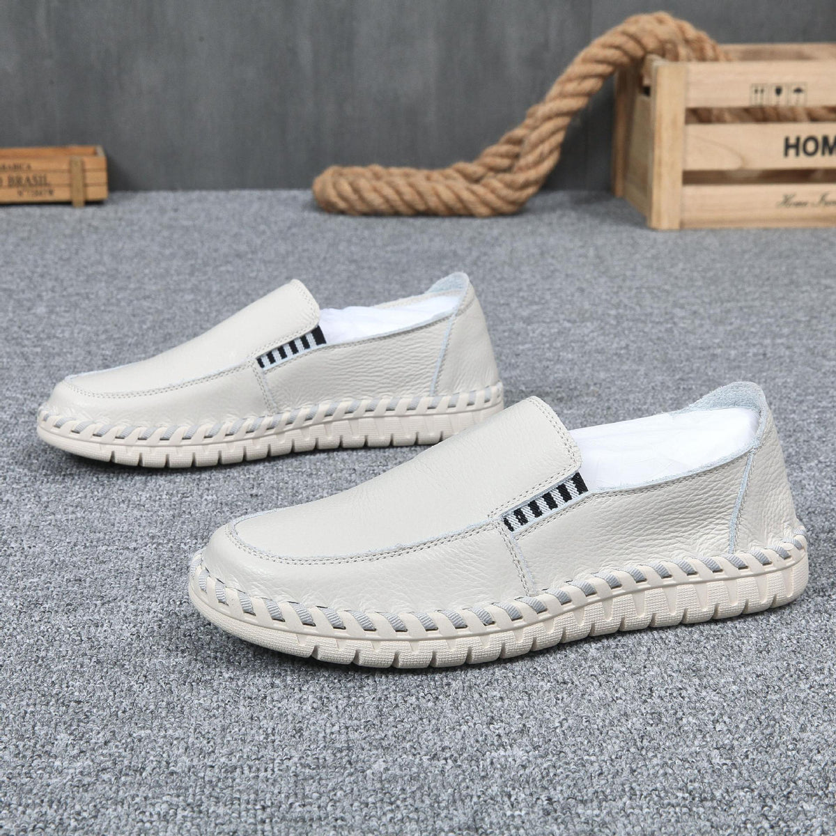 Men's summer breathable casual slip-on leather shoes