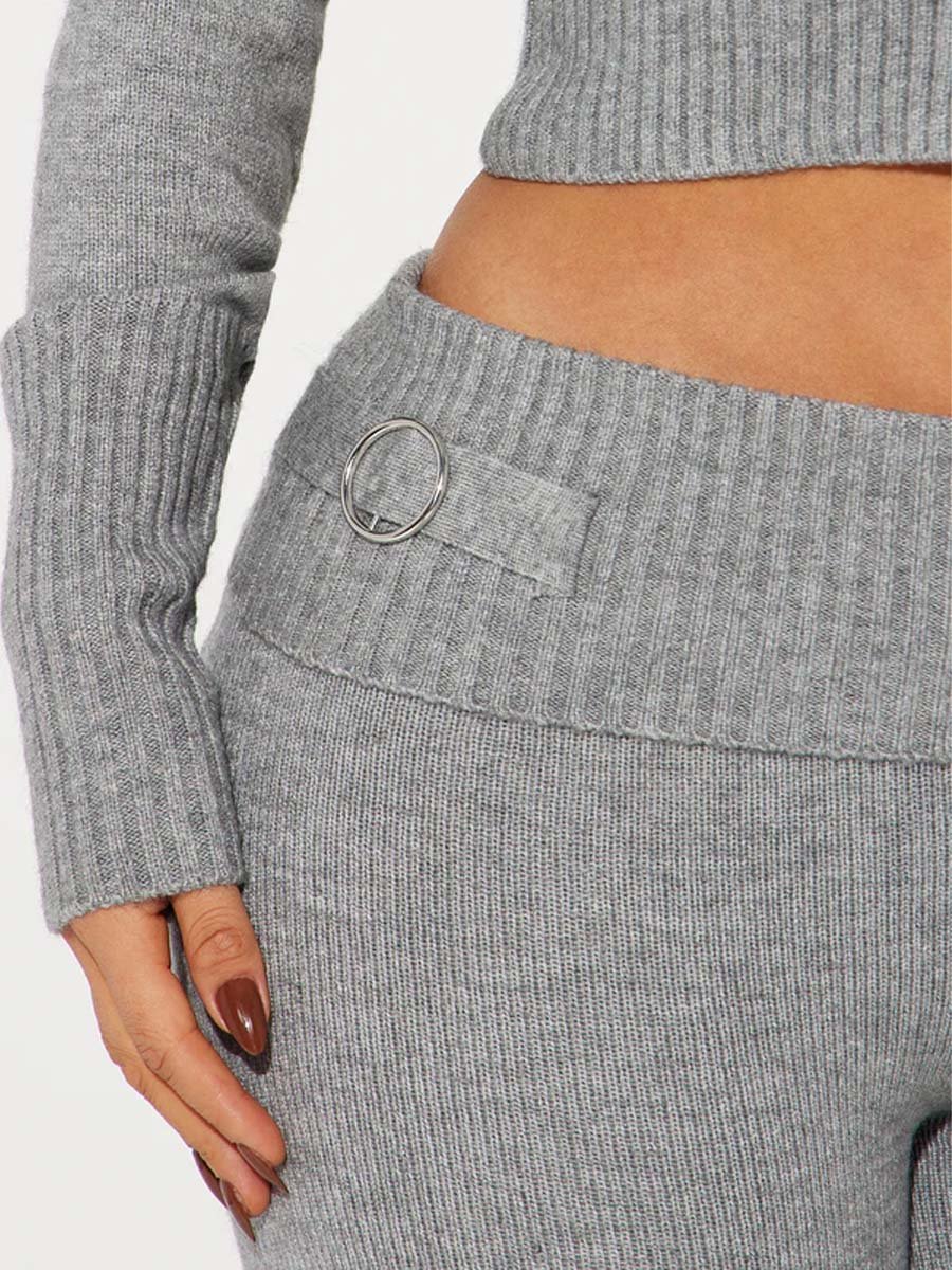 Zipper Closure Sweater Pant Set