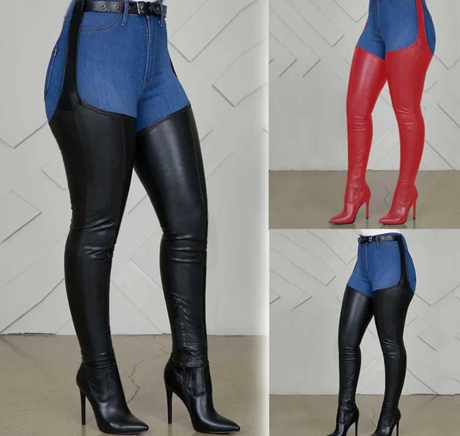 Leather PU Thigh High Boots