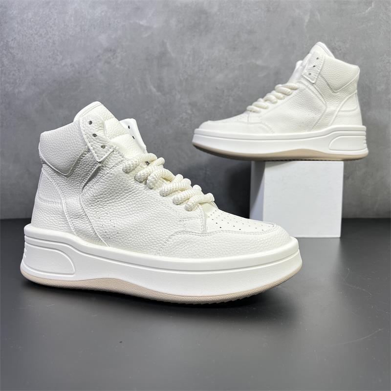 Men's High-Top Sports Casual Mid-Top Thick-Soled White Shoes