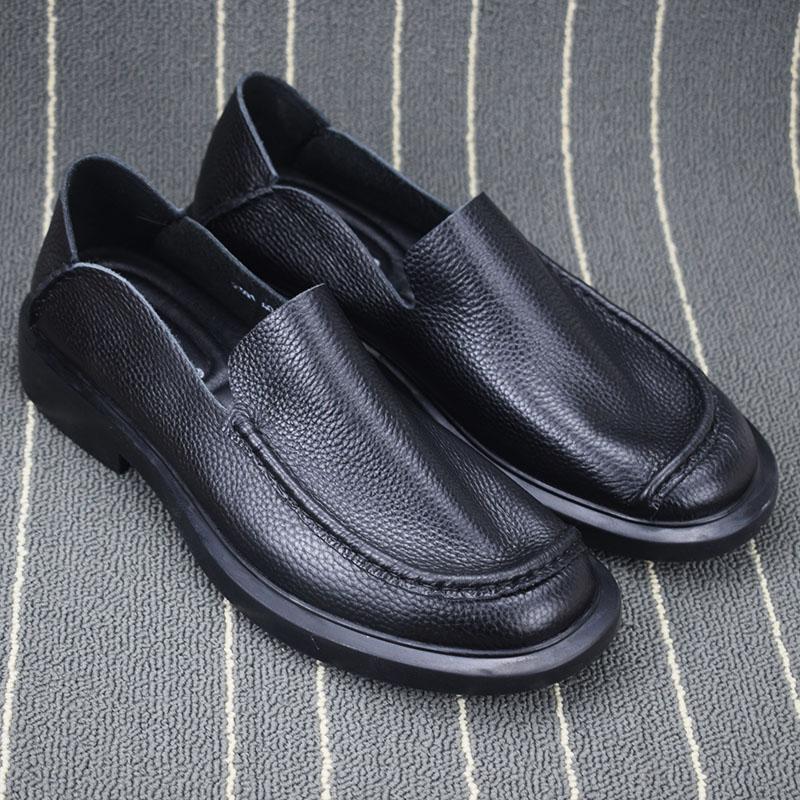 Genuine leather single layer breathable lightweight slip-on loafers