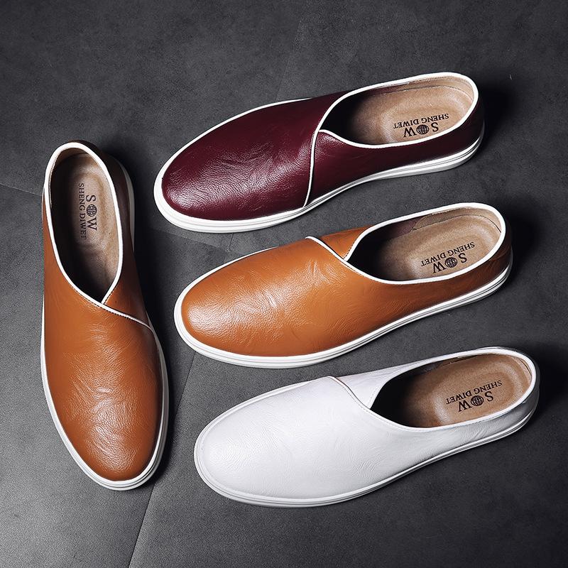 Men's low-top leather slip-on shoes