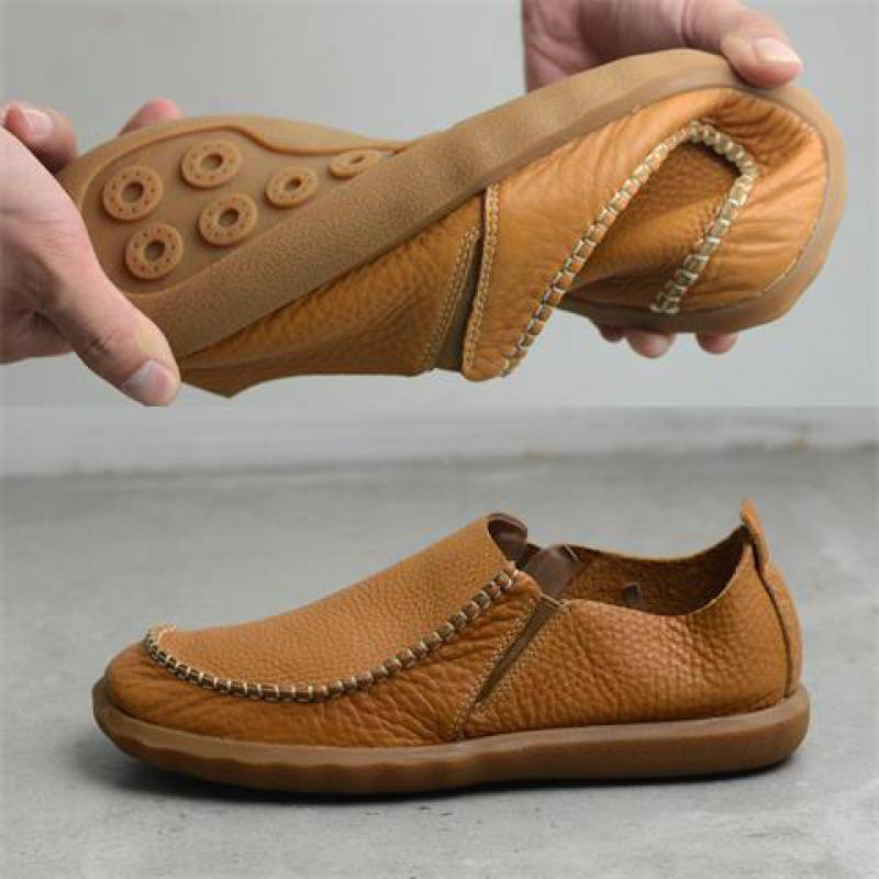 Men's casual soft leather round toe soft sole shoes