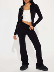 Zipper Closure Sweater Pant Set