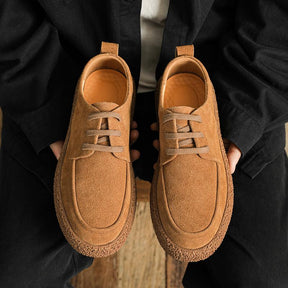 Genuine leather suede low-top lace-up shoes