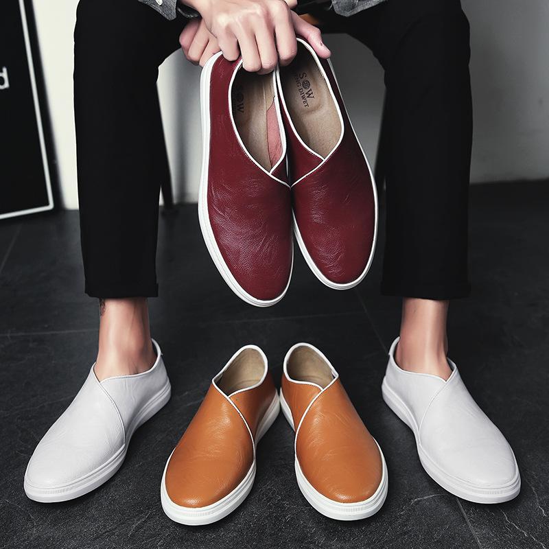 Men's low-top leather slip-on shoes