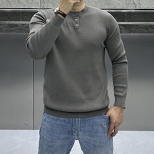 Men's Long Sleeve Knitted Solid Color Sweater