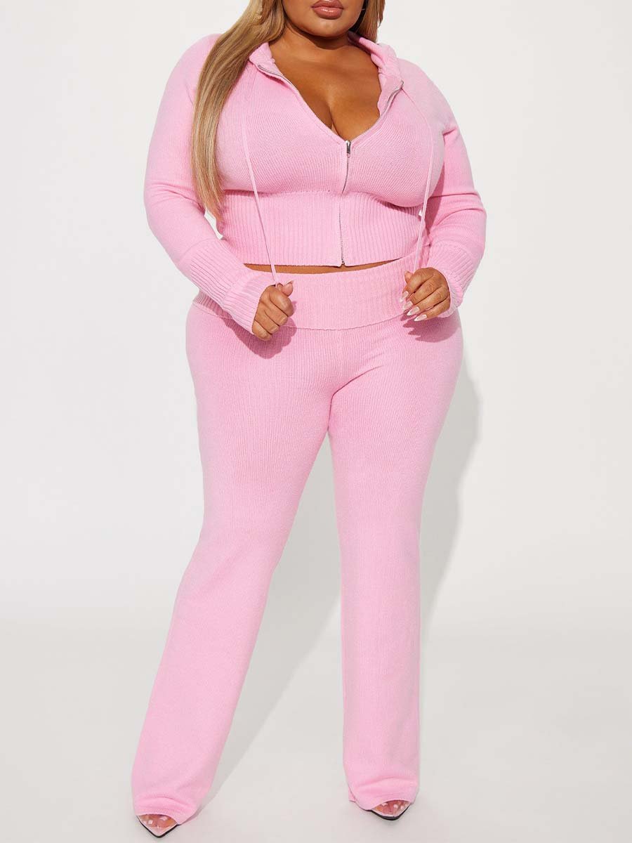 Zipper Closure Sweater Pant Set