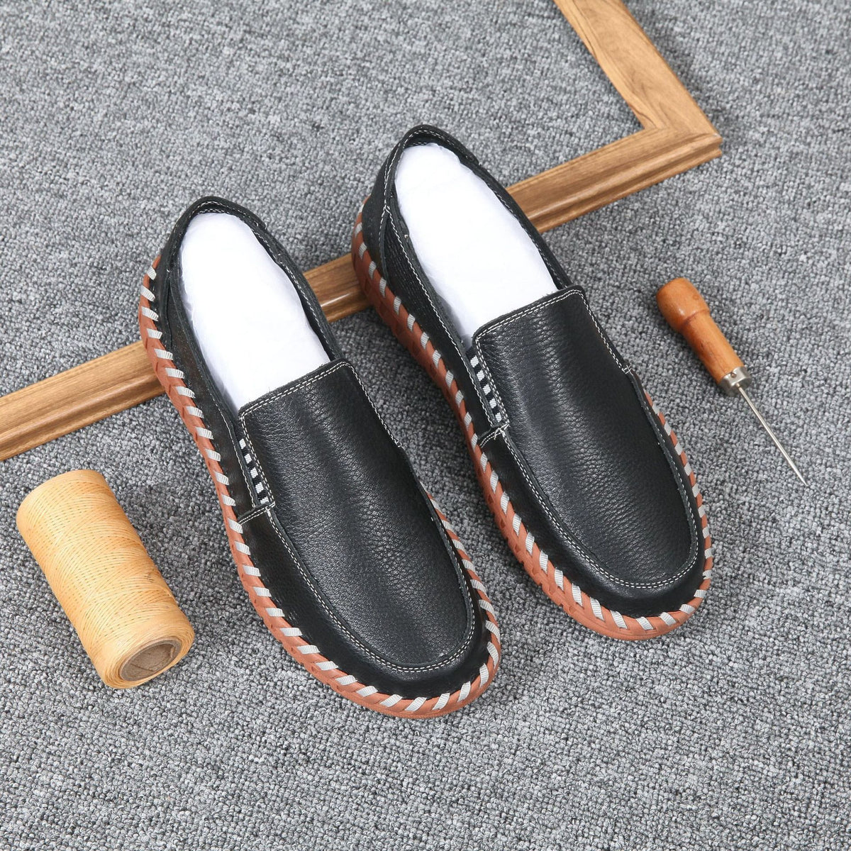 Men's summer breathable casual slip-on leather shoes