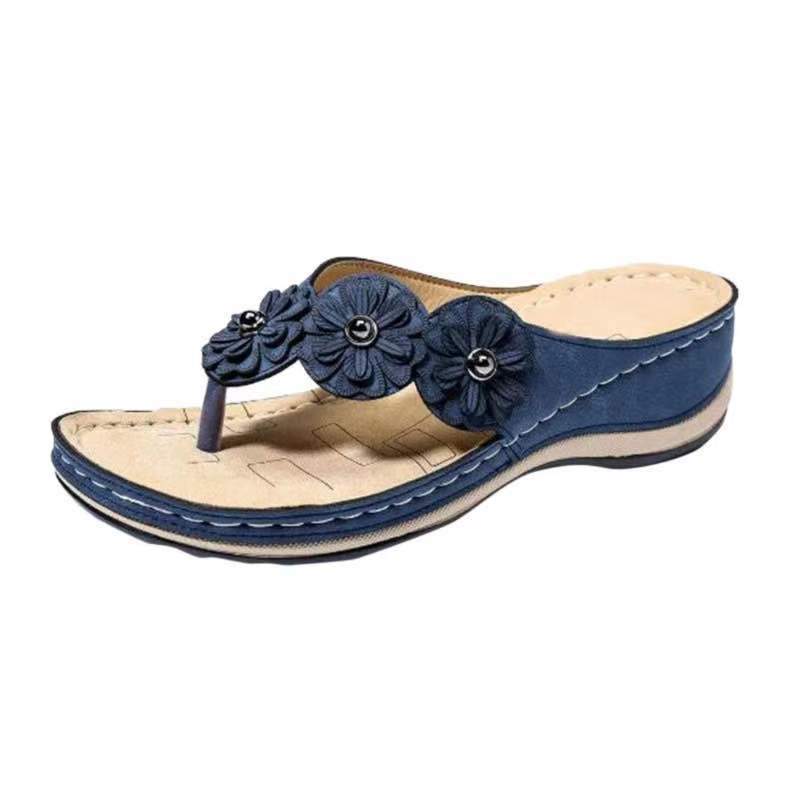 Retro flower flat round toe casual sandals for women