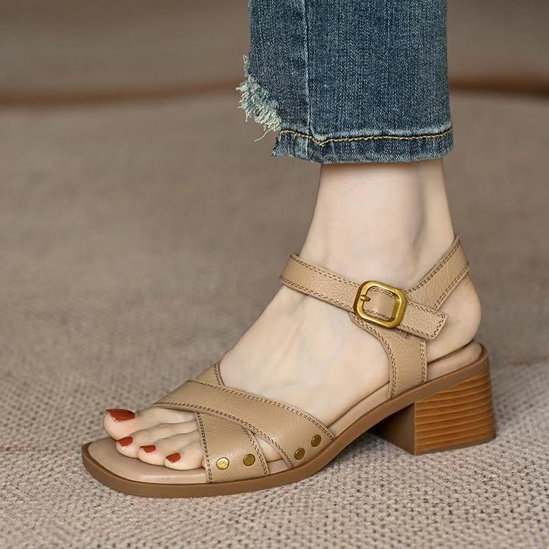 French medium heel open toe sandals