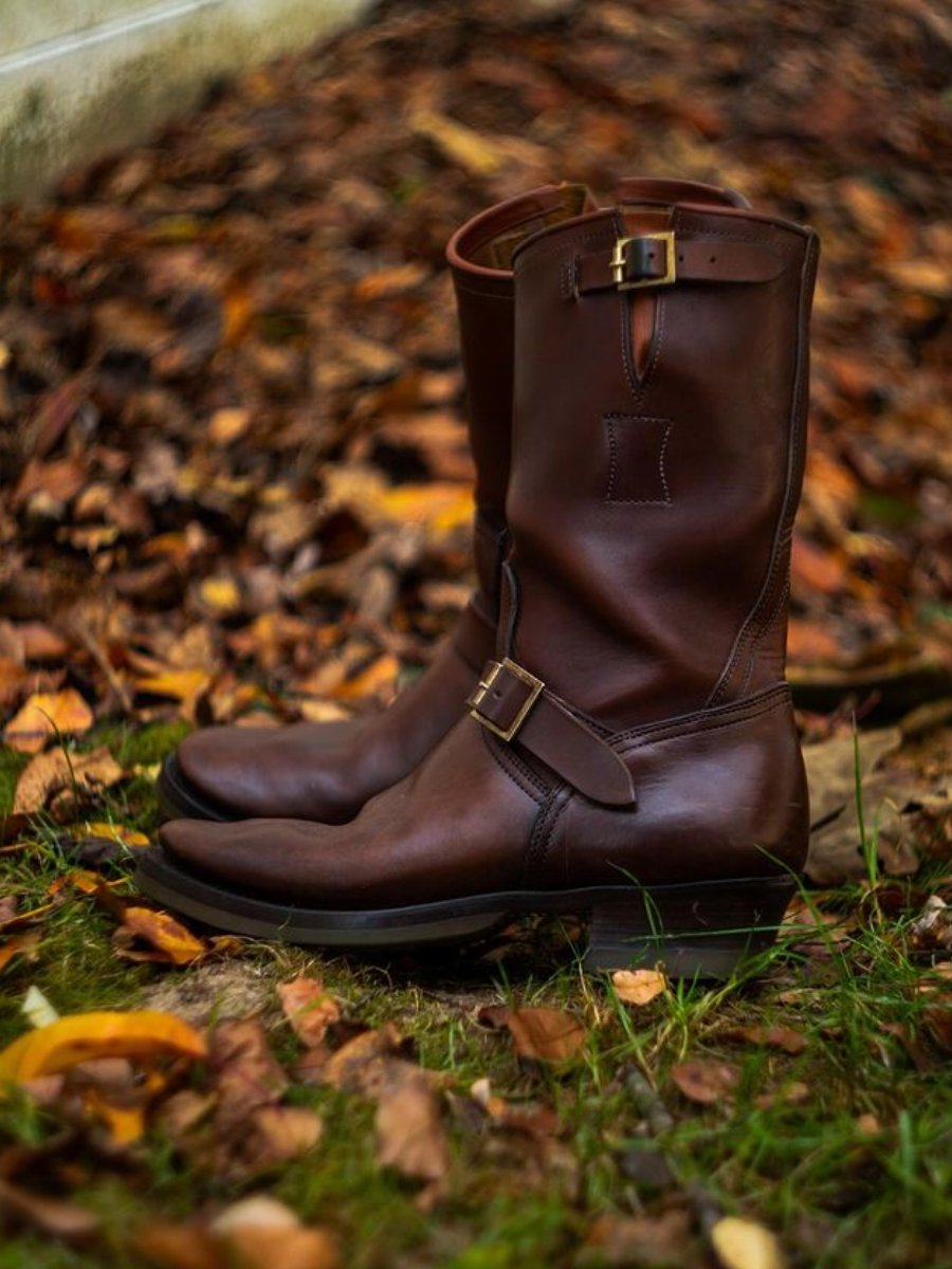 1930's Vintage Triple Stitched Horsehide Brass Buckle Engineer Boots