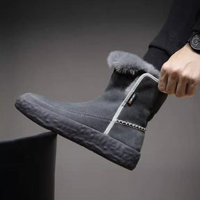 Men's Winter Warm Fleece Thickened Genuine Leather High-Top Casual Martin Boots