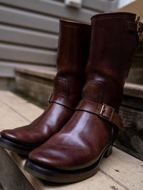 1930's Vintage Triple Stitched Horsehide Brass Buckle Engineer Boots