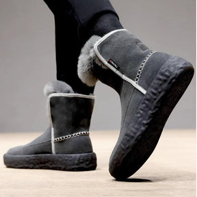 Men's Winter Warm Fleece Thickened Genuine Leather High-Top Casual Martin Boots