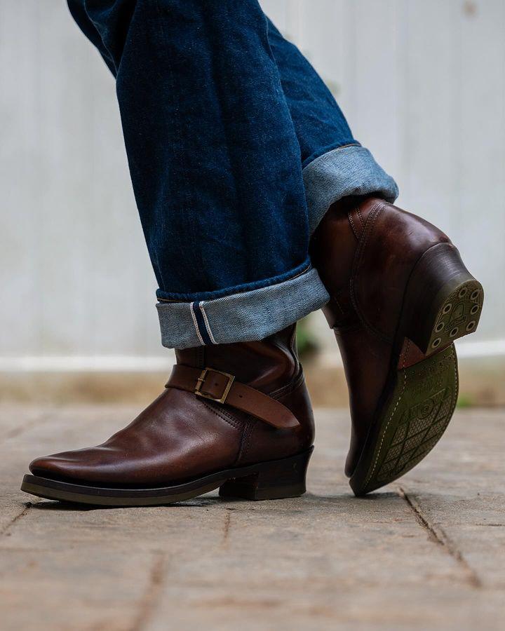 1930's Vintage Triple Stitched Horsehide Brass Buckle Engineer Boots